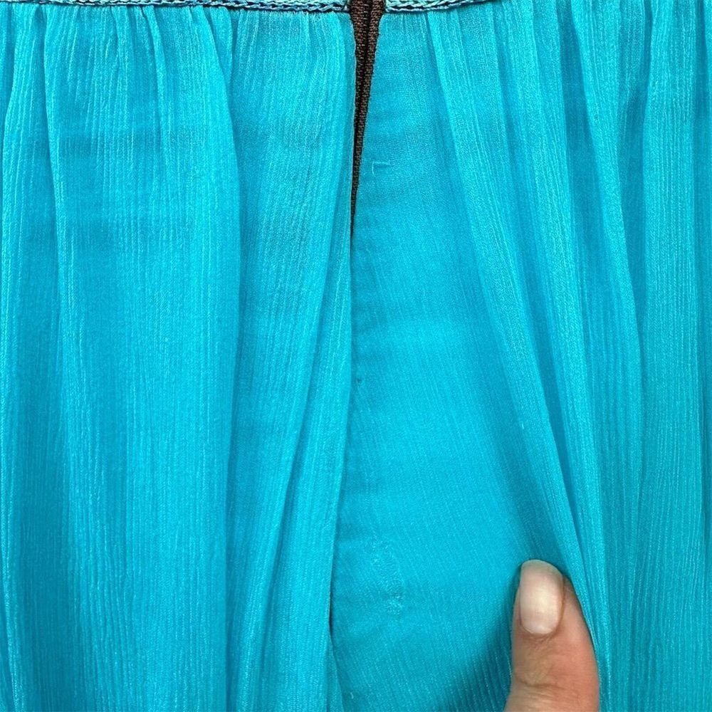 Jovani Dolce Embroidered Maxi Dress Blue‎ Size 10 Silk Halter Plunge V Backless - Picture 10 of 16
